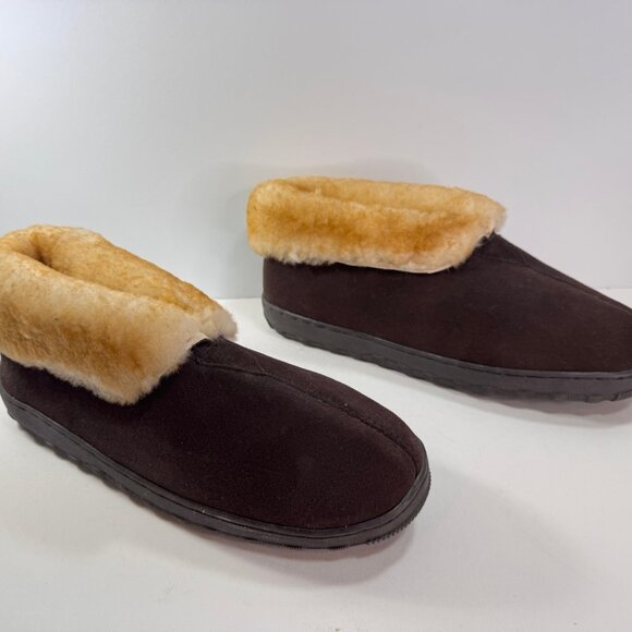 Great Northwestern Men's Brown Suede Leather Shearling Slip On Slippers sz 11 - Picture 4 of 11